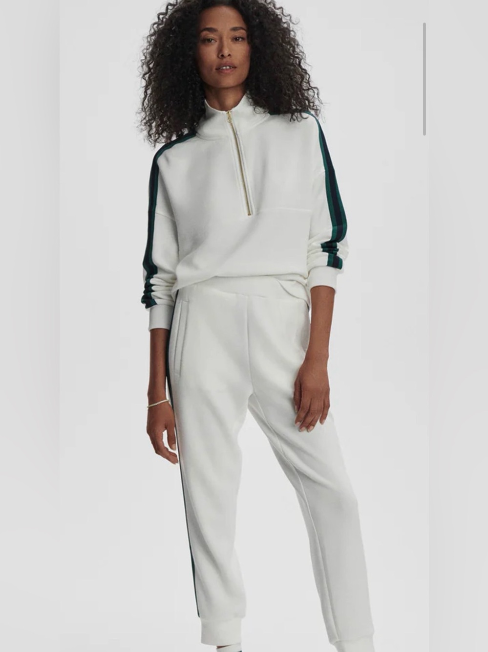 VARLEY Set Track Suit White Pants Side Stripe. Top is Large/Bottom XL EUC